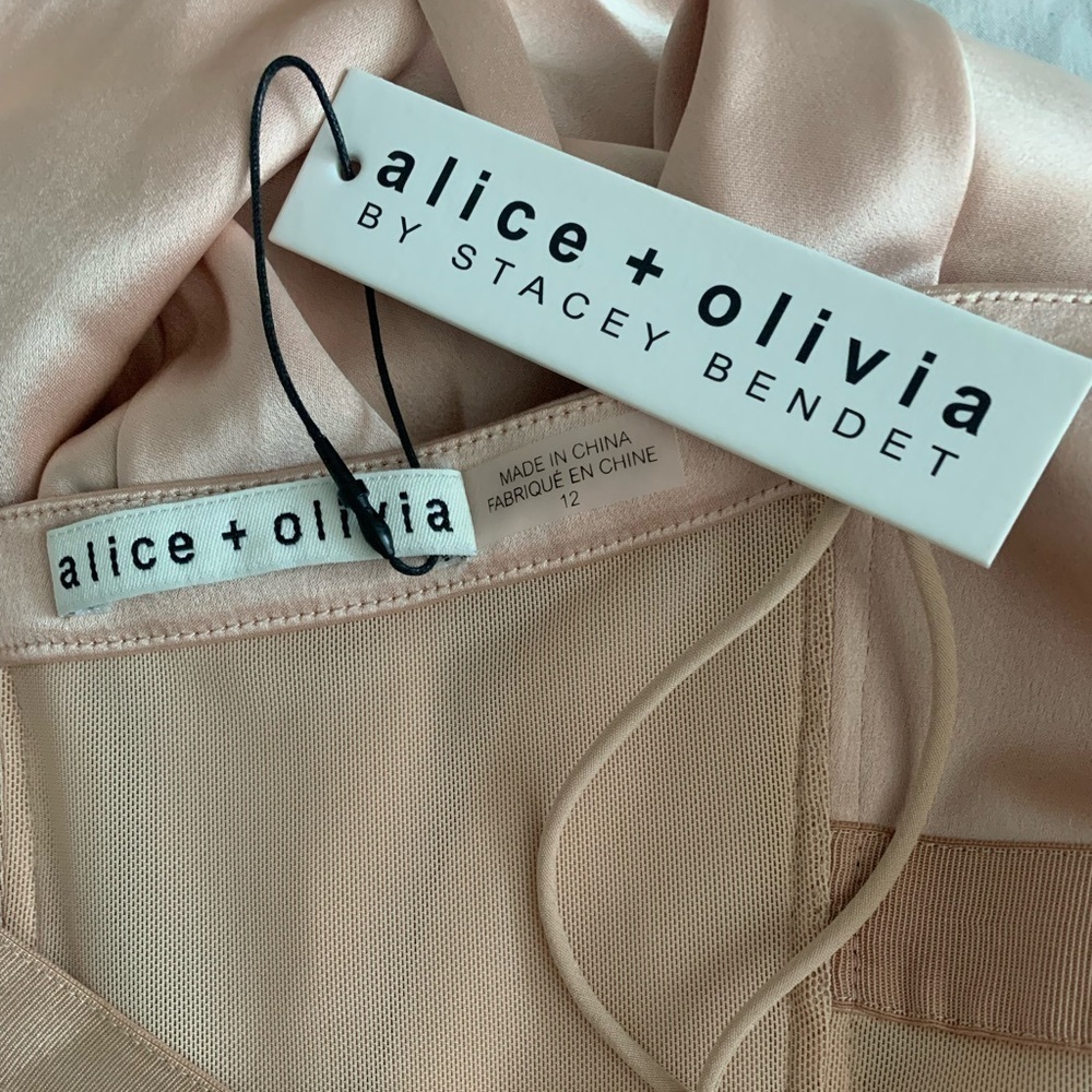 Alice + Olivia Valentina Satin Maxi Dress in Almond - Picture 9 of 13